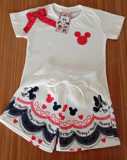 CONJUNTO MINIE VERMELHO E BERMUDA BRANCO