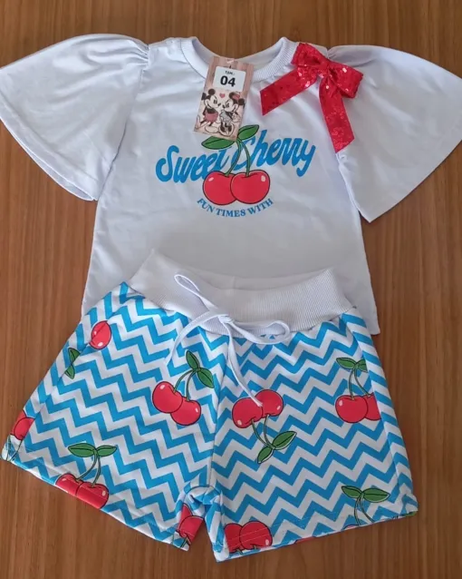 Conjunto Infantil Cereja Listrado Azul