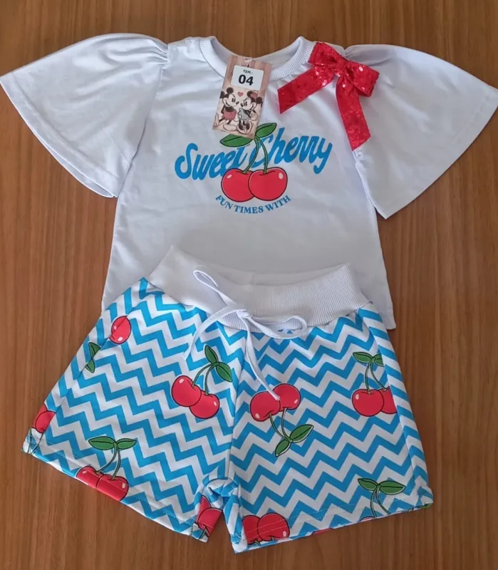 Conjunto Infantil Cereja Listrado Azul